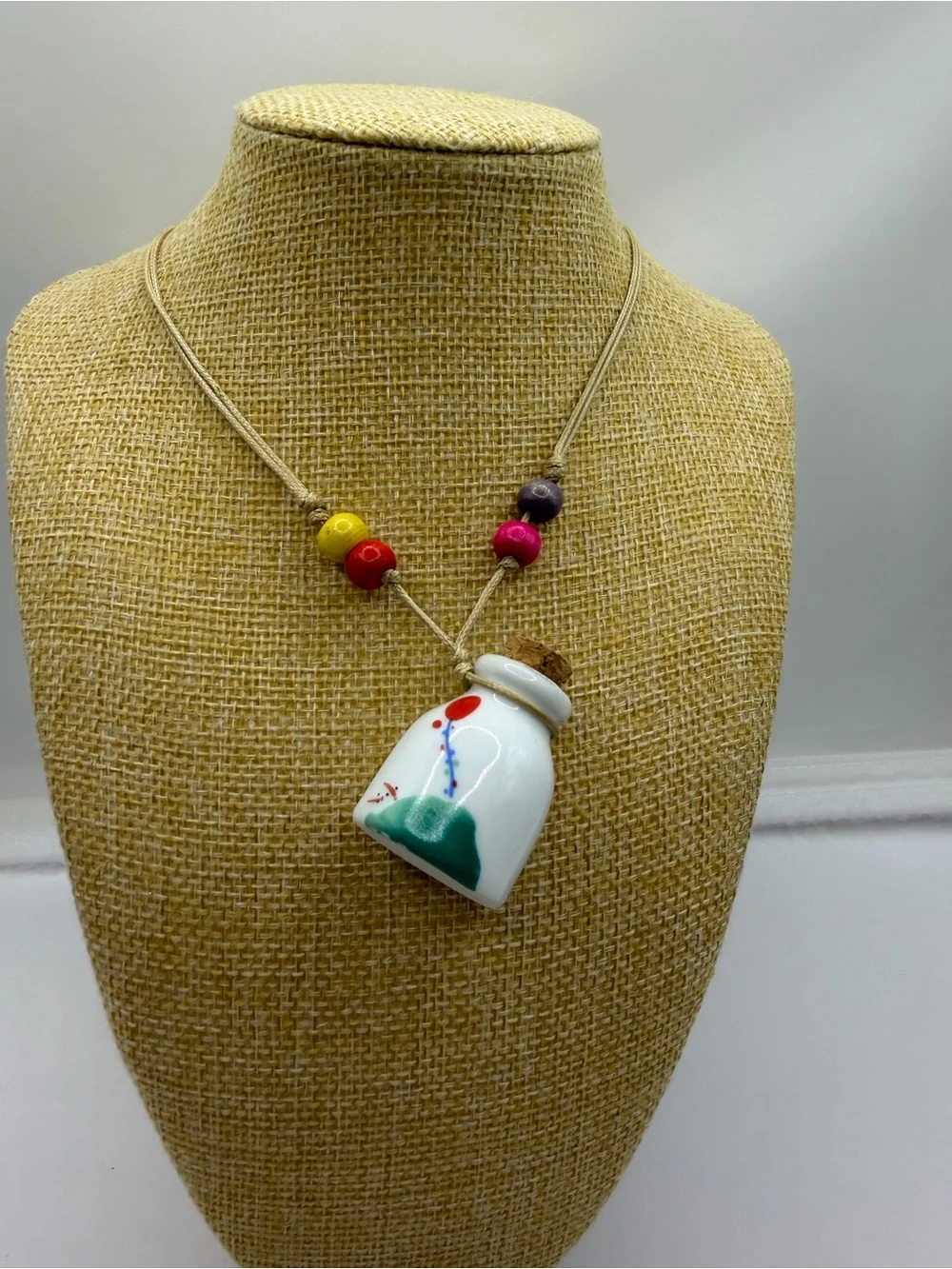 Hand Blown Colorful Corked Ceramic Urn Necklace For Perfume, Ashes, Potions.